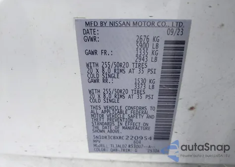 2024 Nissan Pathfinder Sl Fwd из США, поврежденный, VIN 5N1DR3CBXRC220954